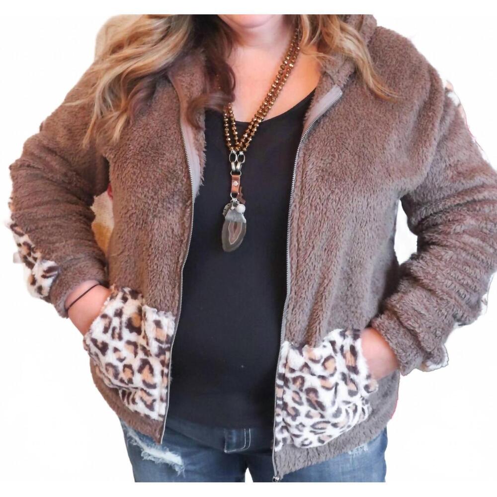 NEW GRACE + EMMA wild side zip up jacket - plus in brown